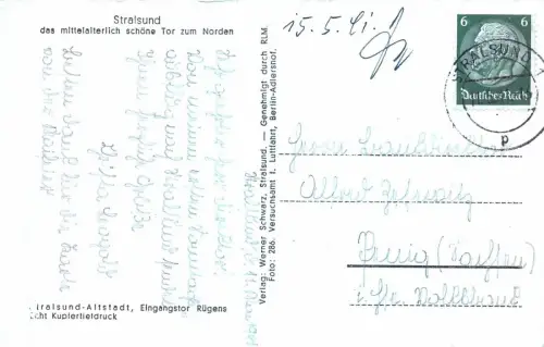 Stralsund das mittelalterliche schöne Tor zum Norden Altstadt Postkarte AK 1941