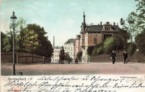 Reichenbach i. V. Wilhelmstrasse Laterne Postkarte AK 1903