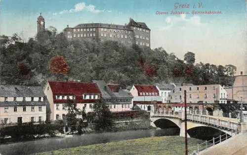 Greiz i. V. Oberes Schloss u. Heinrichsbrücke AK 1917