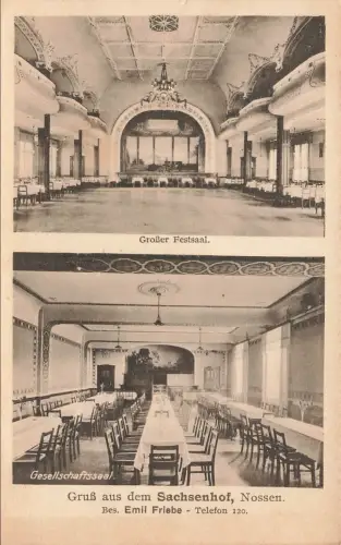 Gruss aus dem Sachsenhof Großer Festsaal, Gesellschaftssaal Nossen Sachsen AK