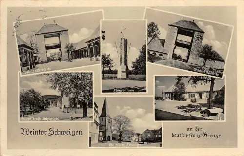 Weintor Schweigen Flaggenturm Marktplatz Innenhof Postkarte AK