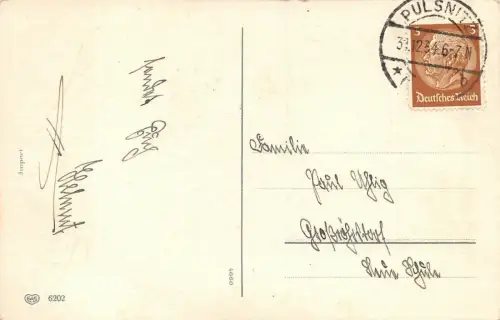 Zwer mit Ski Glückwunsch Neujahr Postkarte Pulsnitz 1934
