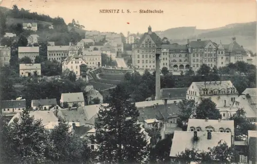 Blick zur Stadtschule in Sebnitz Sachsen Postkarte AK 1912
