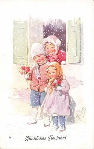 Glücklichen Neujahr Kinder Künstlerkarte K. Feiertag Nr 3