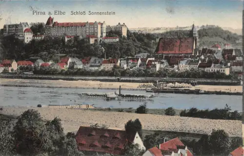 Pirna a. Elbe Schloß Sonnenstein Dampfer AK 1919