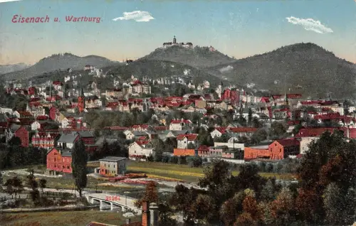 Stadtansicht von Eisenach mit Wartburg Thüringen Postkarte AK 1912