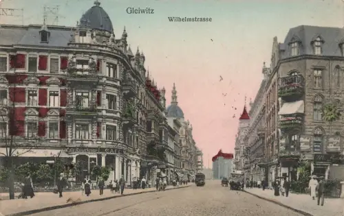 Gleiwitz (Gliwice) Wilhelmstrasse Straßenbahn Postkarte AK 1912