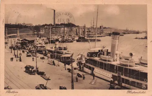 Stettin Hafenbild Dampfer Postkarte AK 1933