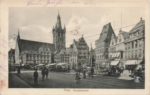 Hauptmarkt mit Kirche St. Gangolf in Trier Rheinland-Pfalz Postkarte AK 1915