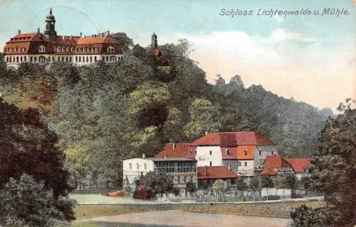 Schloss Lichtenwalde und Mühle Lichtenwalde Sachsen Postkarte AK 1908