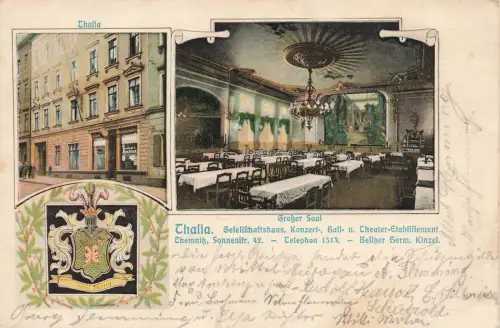 Großer Saal Thalia Gesellschaftshaus Chemnitz Sonnenstr. 42 Postkarte AK 1906