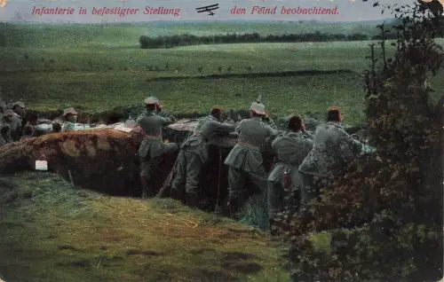 Infanterie in befestigter Stellung Feind Beobachten Patriotika Postkarte AK 1916