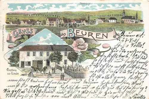Gruß aus Beuren Gasthof zur Linder Litho Postkarte 1901