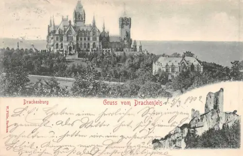 Drachenburg Gruss vom Drachenfels Postkarte 1902