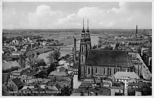 Schlesien Oppeln O.-S. mit Oder und Kreuzkirche Fotokarte 1939