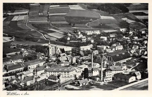 Stadtansicht mit Fabrik und Kirche Wilthen Sachsen Postkarte AK