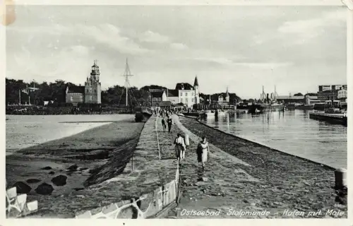 Hafen mit Mole Ostseebad Stolpmünde Pommern Postkarte AK 1940