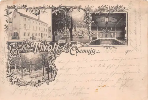 Gruss aus Tivoli Chemnitz Haus Ansicht Thalia- Theater Postkarte 1899