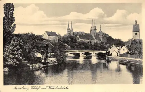 Schloss und Waterloobrücke in Merseburg Sachsen-Anhalt Postkarte AK 1938