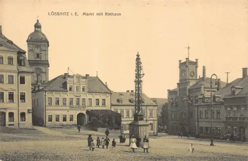 Markt mit Rathaus Lössnitz Erzgebirge Sachsen Postkarte