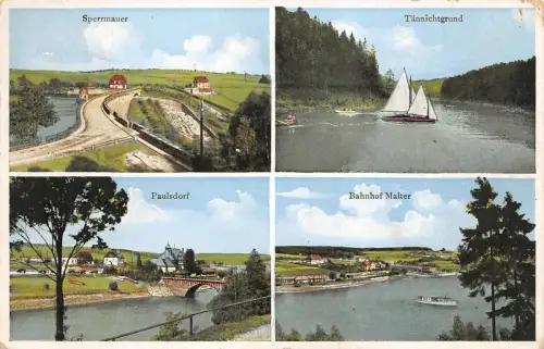 Talsperre Malter mit Bahnhof bei Dippoldiswalde Sachsen Postkarte AK 1937