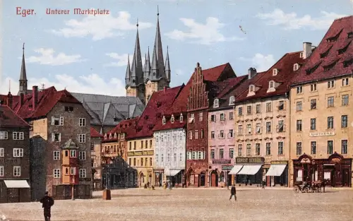 Eger (Cheb) Unterer Marktplatz Postkarte AK