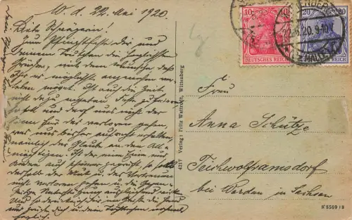 Blick auf die Schlosskirche in Wittenberg Halle Sachsen-Anhalt Postkarte AK 1920