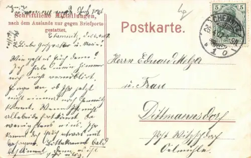Straßenansicht Reichstraße Chemnitz Sachsen Postkarte AK 1907