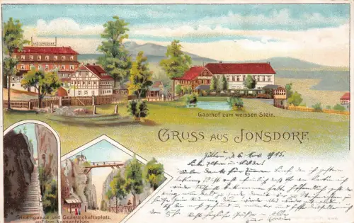 Gruss aus Jonsdorf Gasthof zum weissen Stein Sachsen Postkarte AK 1915
