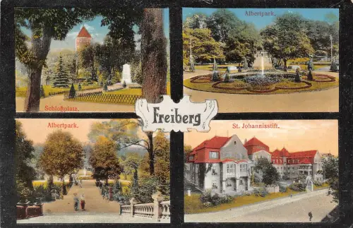 Freiberg Schloßplatz Albertpark St. Johannisstift Feldpostkarte AK 1915