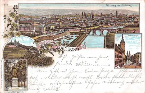 Gruss aus Würzburg vom Steinberg Domstrasse Käppele Litho Postkarte AK 1900