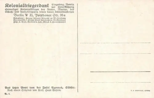 Das letzte Boot von der Insel Agomes Südsee Kolonialkriegerdank Patriotika AK