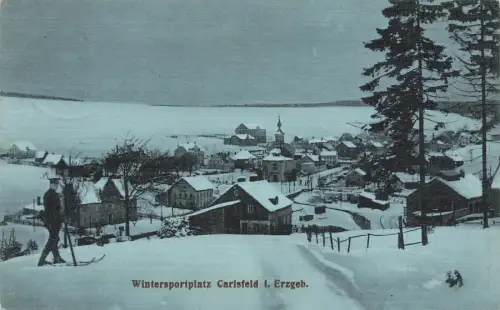 Wintersportrplatz Totalansicht Carlsfeld Erzgebirge Sachsen Postkarte AK 1913