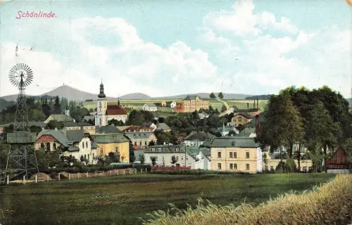 Blick auf Schönlinde mit Kirche Krásná Lípa Böhmen Postkarte AK 1914