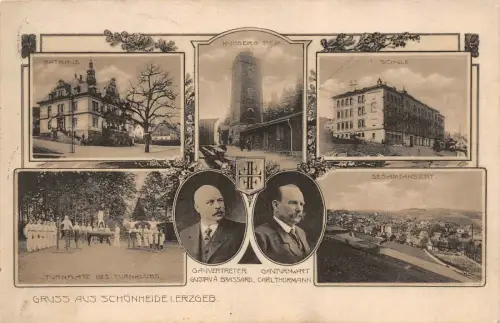 Gruss aus Schönheide i. Erzgeb. Gesamtansicht Schule Rathaus Feldpost AK 1915
