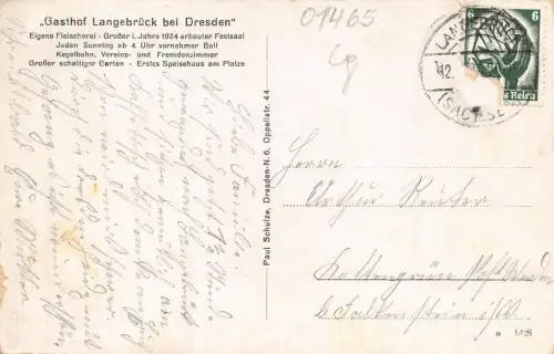 Gasthof Langebrück bei Dresden Sachsen Postkarte AK 1919