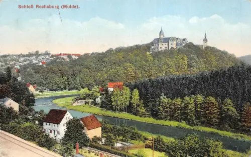 Lunzenau Schloß Rochsburg blick auf die Mulde AK 1923