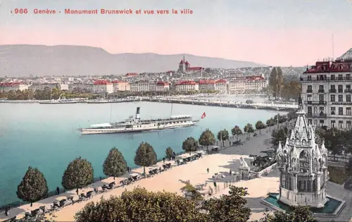 Geneve Monument Brunswick et vue vers la ville Postkarte AK