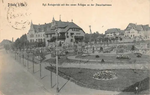 Döbeln i. Sa. Kgl. Amtsgericht neue Anlagen Staupitzstrasse Postkarte AK 1925