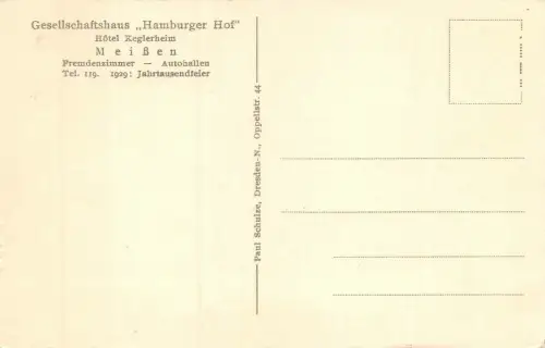 Großer Gesellschaftssaal Gesellschaftshaus "Hamburger Hof" Meißen Postkarte AK