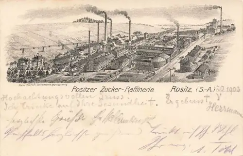 Rositzer Zucker-Raffinerie in Rositz S.-A. Thüringen Postkarte AK 1903