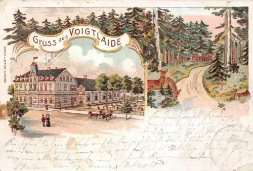 Gruss aus Voigtlaide Erbschänke Sachsen Litho Postkarte AK 1905