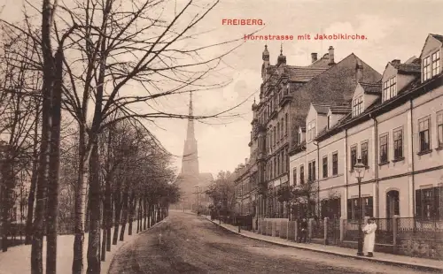 Freiberg Hornstrasse mit Jakobikirche Postkarte
