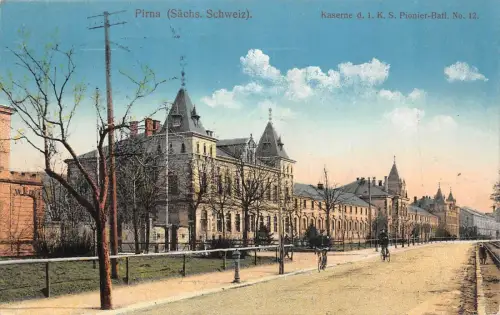 Pirna (Sächs. Schweiz) Kaserne d. 1. K. S. Pionier-Batt. No. 12 Feldpost AK 1915