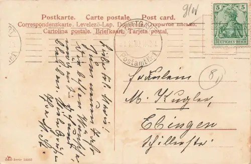 Herzlichen Glückwunsch zum Neuen Jahre Kind Blumenstrauß Postkarte AK 1909