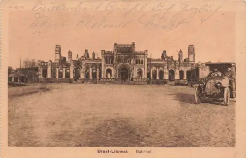 Bahnhof in Brest-Litowsk Belarus Postkarte AK 1917