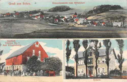 Gruß aus Sohra Ansicht Mitteldorf, Gasthof und Schule Sachsen Postkarte AK 1916