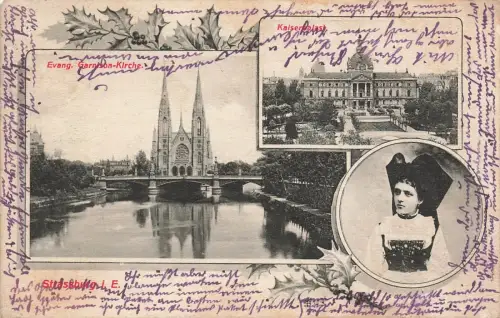 Kaiserpalast und Kirche in Strassburg Frankreich Postkarte AK 1911