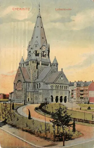 Chemnitz Lutherkirche Postkarte 1908