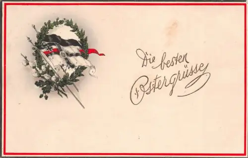 Die besten Ostergrüße mit Reichsfahne Patriotika Postkarte AK 1915